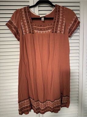 Knox Rose Rust Embroidered Short-Sleeve Tunic Dress